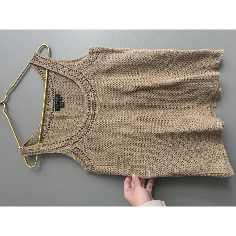 Vintage Lauren Ralph Lauren Brown Crochet Tank Top Size Small Boho - Picture 2 of 9